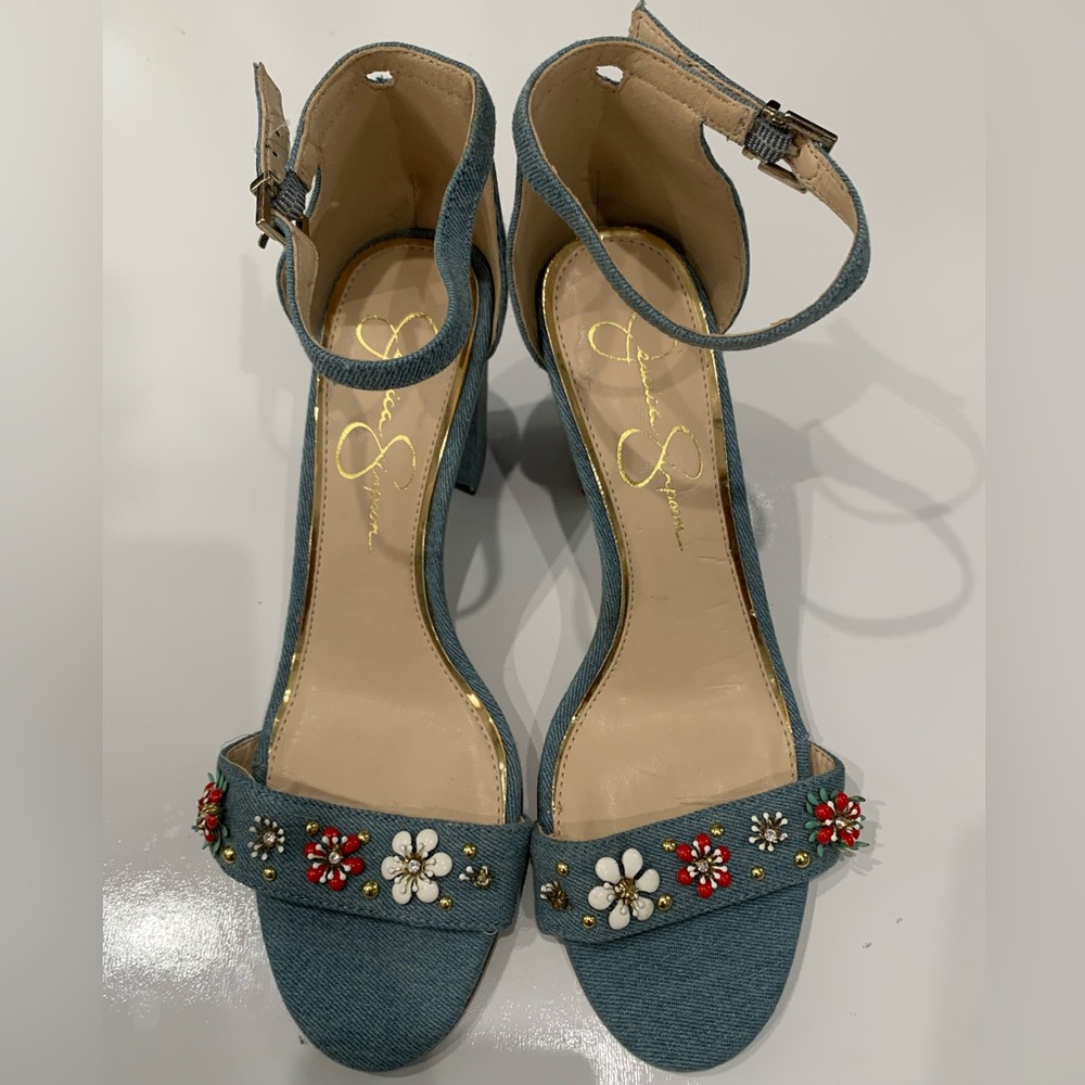 NEW Jessica Simpson Morenno block Jean floral sandals size 8.5 woman’s New Y2K
